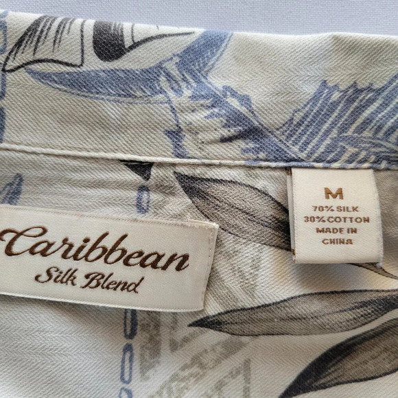 Caribbean Men’s Silk Blend Button Up Sailfish Hawaiian Shirt (Size: M) - Picture 2 of 16